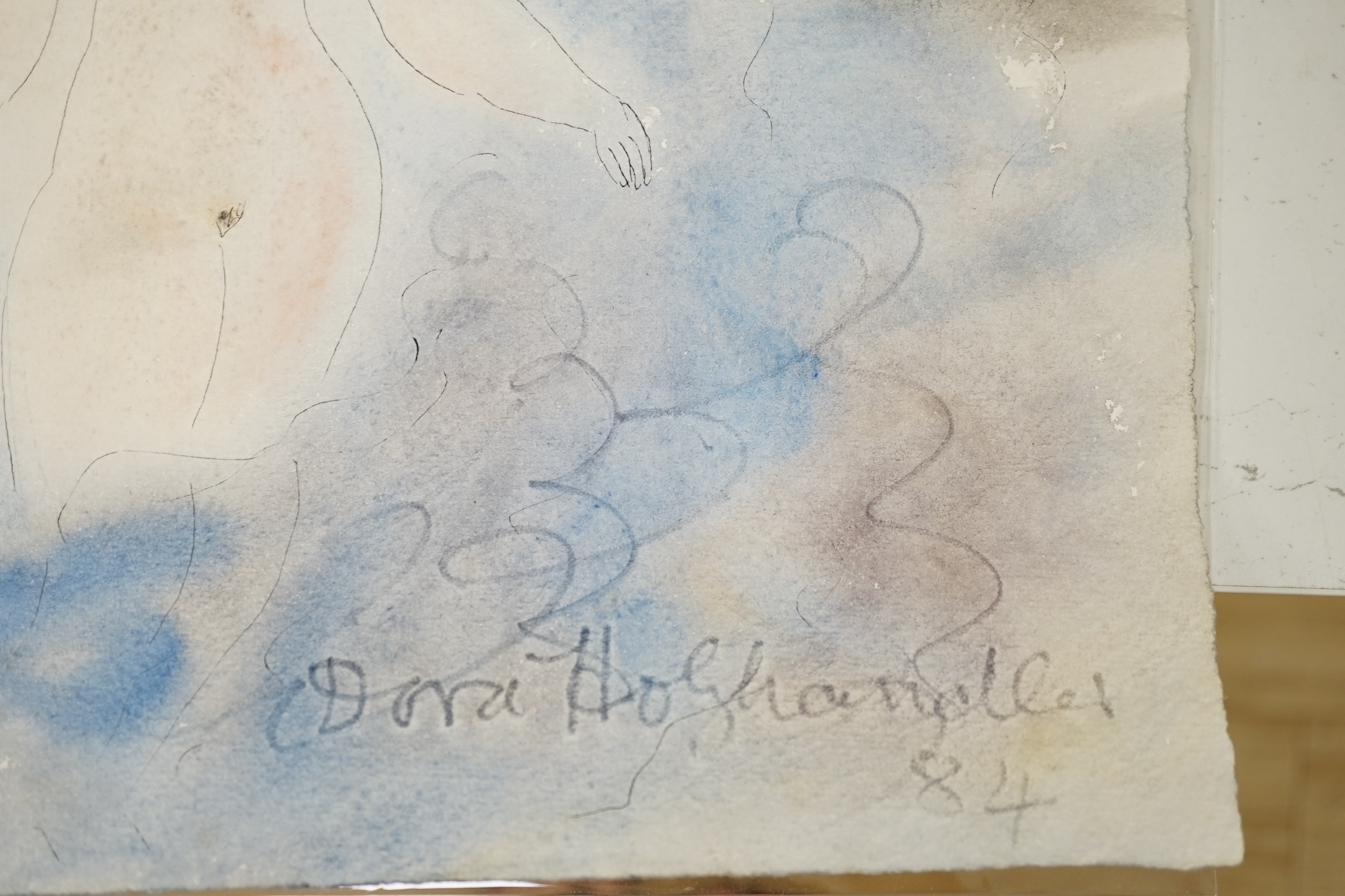Dora Holzhandler (1928-2015), mixed media on paper, ‘Love of the sea’, signed and dated ‘84, inscribed ‘Painted in Benidorm 5/5/84 verso, unframed
